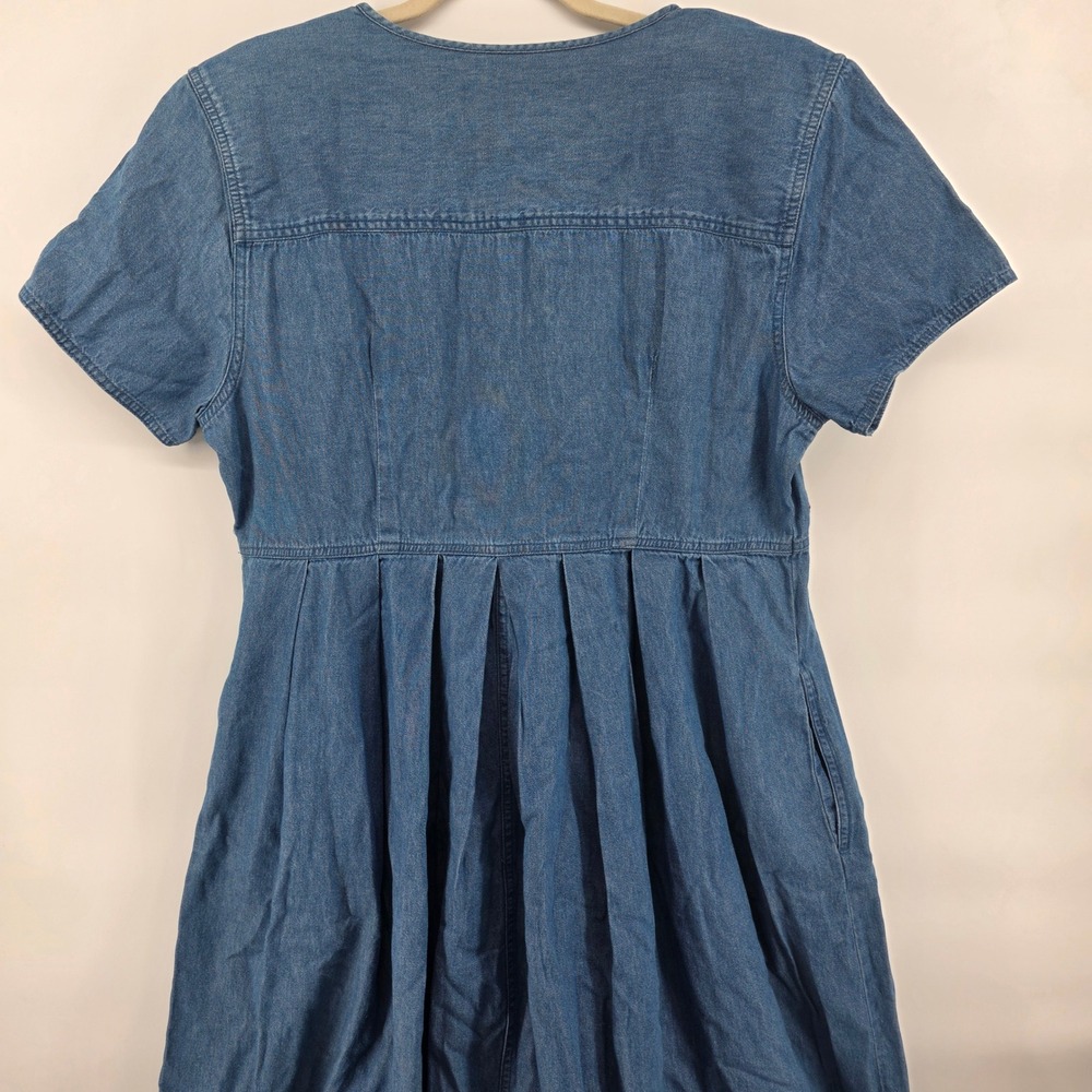 Karen Scott L Denim Dress Floral Embroidered Button Front Short Sleeve midi maxi - Picture 4 of 11